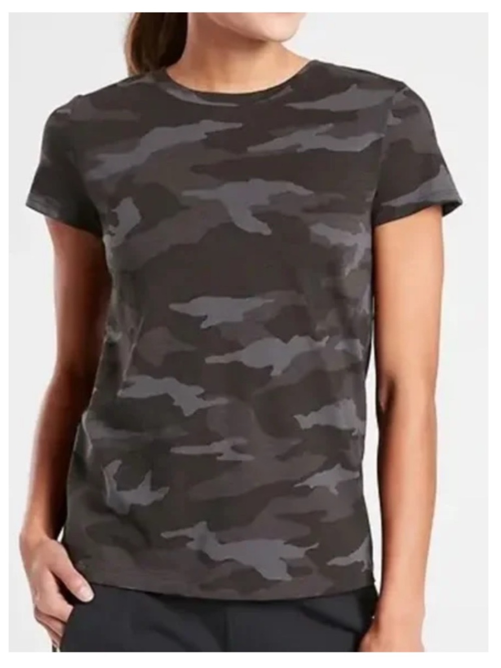 Athleta Organic Daily Black Camo Crew Tee Shirt XL